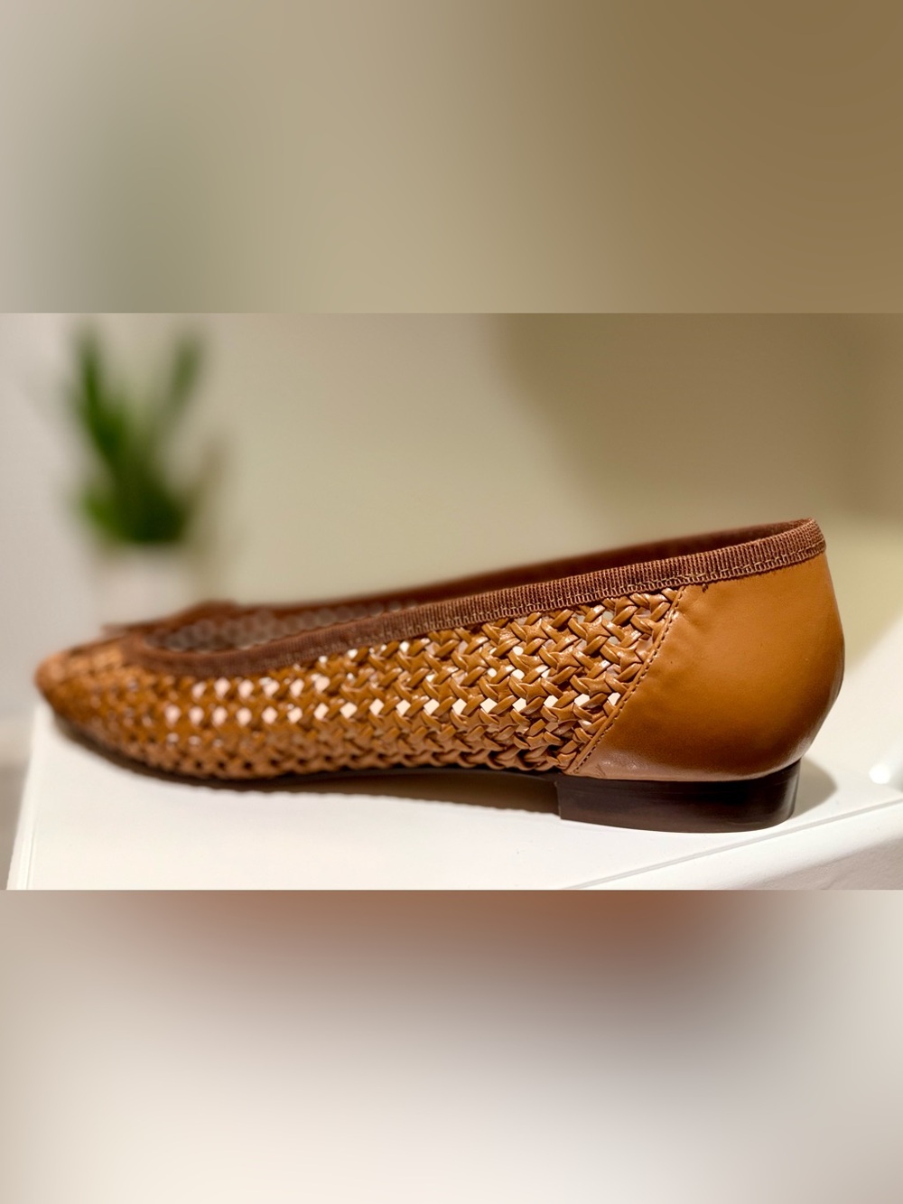 New J.Crew Woven Ballet Flats Size 9 Cognac Brown Raffia Look - Picture 3 of 9